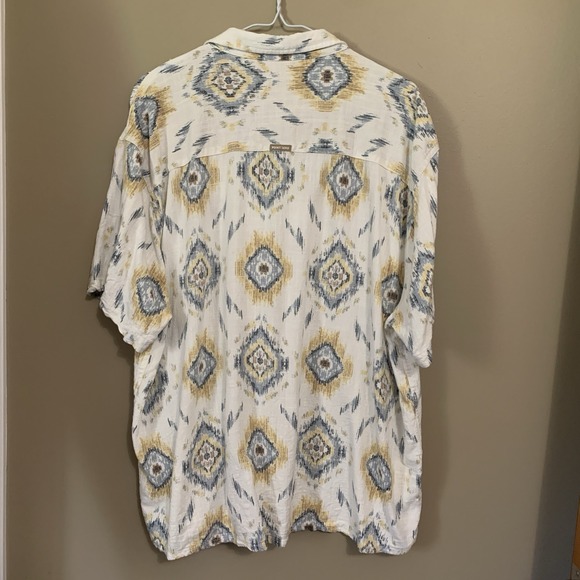 Point Zero XXL 15% Linen Short Sleeve Button Up Shirt Geometric Boho‎ Western - Picture 7 of 15